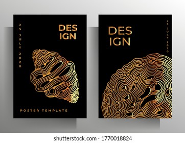 Cover for book, magazine, brochure, booklet, catalog, folders, flyers, poster set of templates. A4 format. Black and gold graphic illustration is hand-drawn. Vector 10 EPS.