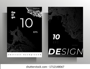 Cover for book, magazine, brochure, catalog template set. Black and white design with hand-drawn textural elements. A4 format. Vector 10 EPS.