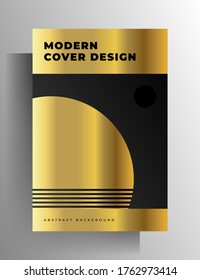 Cover for a book, magazine, brochure, catalog, booklet, poster. Geometric black and gold design template. A4 format. EPS 10 vector.