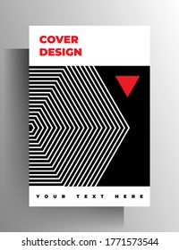 Cover for a book, magazine, brochure, catalog, booklet, poster. Geometric black, white and red design template. A4 format. EPS 10 vector.