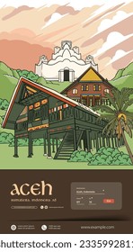 Cover Book Magazine layout template for tourism with Aceh culture illustration