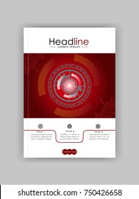 Cover book, report design in A4 size with futuristic future sci fi circles with internet technology and business interface background with numbers. Infographic data. Head-Up Display, HUD. Vector.