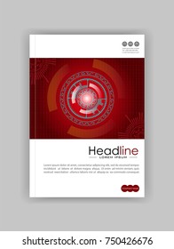 Cover book, report design in A4 size with futuristic future sci fi circles with internet technology and business interface background with numbers. Infographic data. Head-Up Display, HUD. Vector.