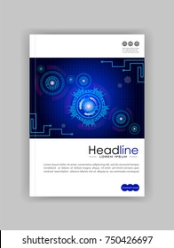 Cover book, report design in A4 size with futuristic future sci fi circles with internet technology and business interface background with numbers. Infographic data. Head-Up Display, HUD. Vector.