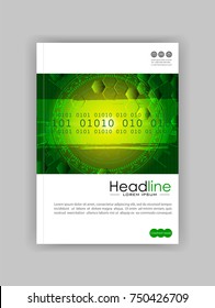 Cover book, report design in A4 size with futuristic future sci fi circles with internet technology and business interface background with numbers. Infographic data. Head-Up Display, HUD. Vector.