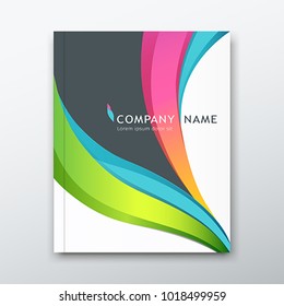 Cover book report name paper colorful curve design background, vector illustration