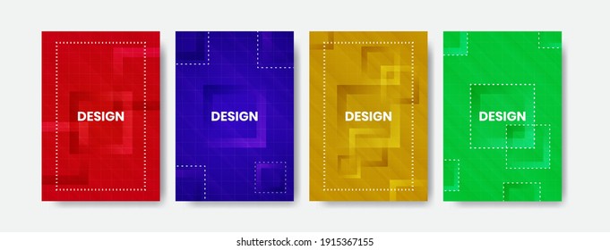 Cover book template design. Set template poster and cover design with many color such as orange, purple, green, and blue with dots rectangle. Good for Cover magazine, book, brochure, poster etc
