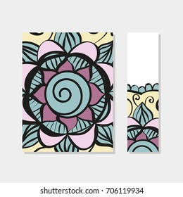 Cover and Bookmark in Indian Style with Mandala Pattern. Perfect for Print, Template, to do list. Vector isolated illustration