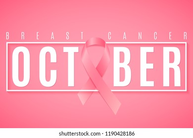 Cover for Breast Cancer. Awareness month. Pink ribbon. Text in frame. Web banner for your design. Fighting cancer. Vector illustration. EPS 10