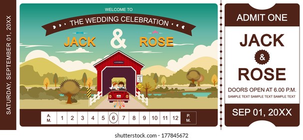 Cover bridge wedding invitation ticket template vector/illustrator 