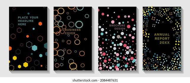 Cover bright color pattern background polygon design or hexagon star and heart. Set line gradient texture.