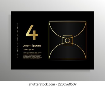 Cover for brochure, booklet, book, poster, flyer. Vector geometric design template with golden lines. Format horizontal A4.