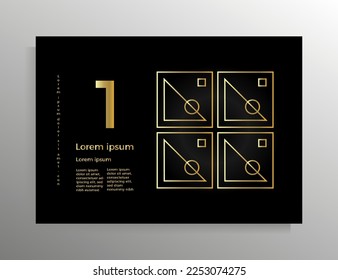 Cover for brochure, booklet, book, poster, flyer. Vector geometric design template with golden lines. Format horizontal A4.