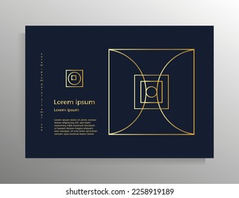 Cover for brochure, booklet, book, poster, flyer. Vector geometric design template with golden lines. Format horizontal A4.