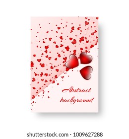 Cover brochure with bright, floating red hearts for a romantic design on the day of St. Valentine. Vector illustration