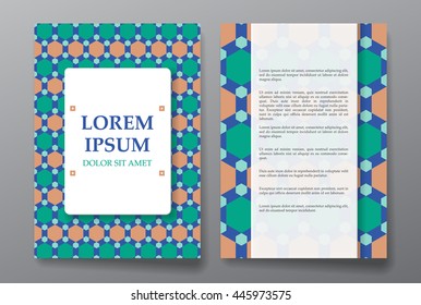 Cover brochure design. Arabic traditional decorative seamless patterns. Vector illustration