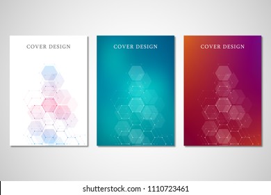 Cover or brochure design with geometric abstract background. Hexagons design for medical, science and digital technology