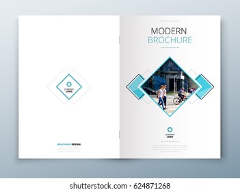 Cover brochure template design. Dark blue. Corporate business annual report, catalog, magazine, flyer mockup. Creative modern concept with squares, rombs and urban styled photo.