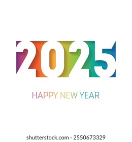 Cover of business diary for 2025 with wishes. Happy new year 2025, vector background with rainbow gradient. Vector brochure design template. Greeting colorful card.