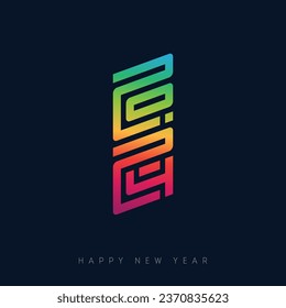 Cover of business diary with wishes and inscription 20 24 looks like oriental hieroglyph. Bright New year's Illustration on dark background. Brochure or calendar design template. Happy New Year 2024.