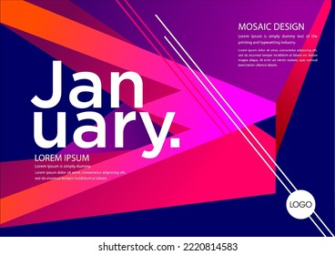 Cover Calendar, 12 months templates fullcolor.  Vector illustration January, February, March, April, May, June, July, August, September, October, November, December, in English. 