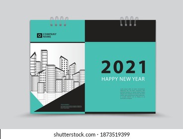 Cover Calendar 2021 template design, Business flyer, book cover, Green abstract background, vector illustration