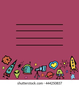 Cover /card on the space theme. doodle. Hand drawing. vector.