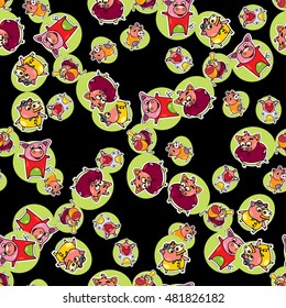 Cover with Cartoon boars with black outline on black background. 