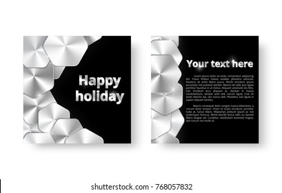 Cover of the catalog of silver foil in the form of plates with a conical metal gradient and light flashes on a black background.