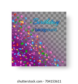 Cover of a Christmas leaflet with multi-colored flying confetti on a purple backdrop.