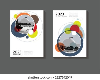 carátula Diseño moderno y fondo abstracto de diseño circular Cubierta amarilla de libro Planilla de folleto, informe anual, revista y diseño de volante Vector a4