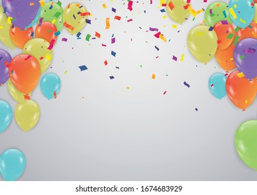Cover with colored balloons, garlands and confetti on the white. Eps 10