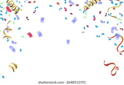 Cobrir com balões coloridos, guirlandas e confetes no branco. modelo de fundo de celebração

