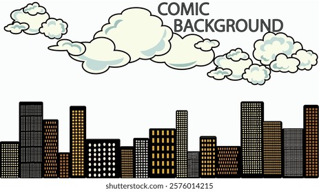 Cover for a comic book with a silhouette of a city. Background for comic book with skyscrapers. Comics in dark colors