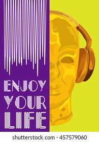 Cover for concept music. An abstract vector for man listening music with headphones. Artistic handdraw design. Vector
