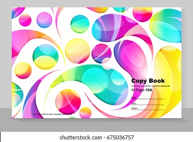Cover Copybook mit abstraktem Lichtbogen tropft Hintergrund, Vektordesign. 
