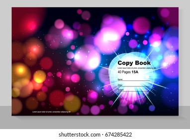 Cover copybook with abstract bokeh background, vector design. 