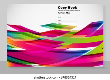 Cover copybook with abstract flying rectangles background, vector design. 