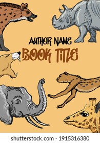 Cover of copybook with African animals. Motives of nature and wildlife. Can be used for printing