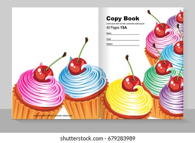 Portar copybook con cupcakes, diseño vectorial. 
