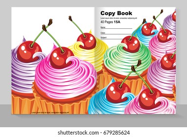 Portar copybook con cupcakes, diseño vectorial. 