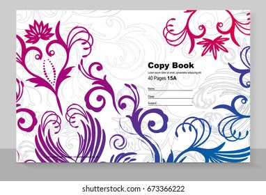 Cover copybook with floral pattern, vector design. 