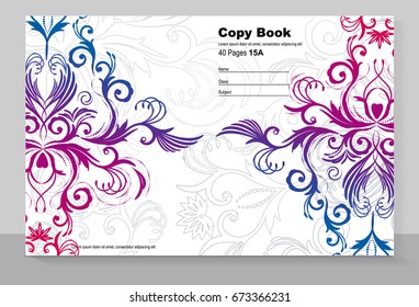 Cover copybook with floral pattern, vector design. 