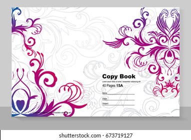 Portada de copybook con patrón floral, diseño vectorial. 
