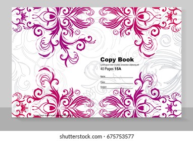 Cover copybook with floral pattern, vector design. 