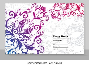 Cover copybook with floral pattern, vector design. 