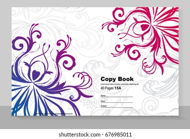 Cover copybook with floral pattern, vector design. 