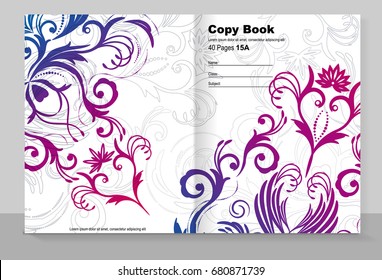 Cover copybook with floral pattern, vector design. 
