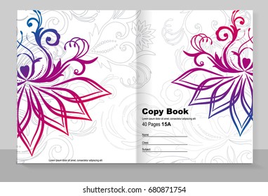 Cover copybook with floral pattern, vector design. 