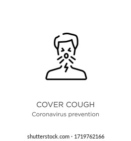 Cover cough icon. Thin linear cover cough outline icon isolated on white background from Coronavirus Prevention collection. Modern line vector sign, symbol, stroke for web and mobile